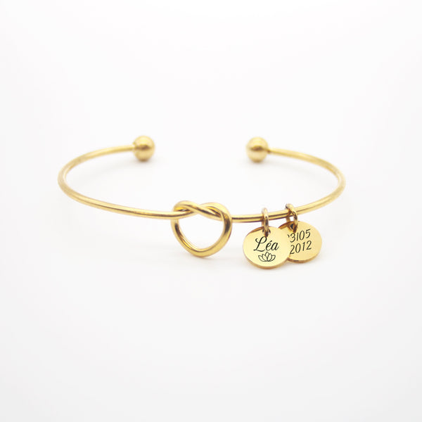 Bracelet Femme Personnalisé Jonc Nœud & Médaille Gravée 10 mm