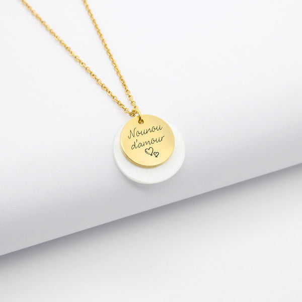 Collier Femme Personnalisé Acier Inoxydable & Médaille Gravée 15 mm - Fête des Mères