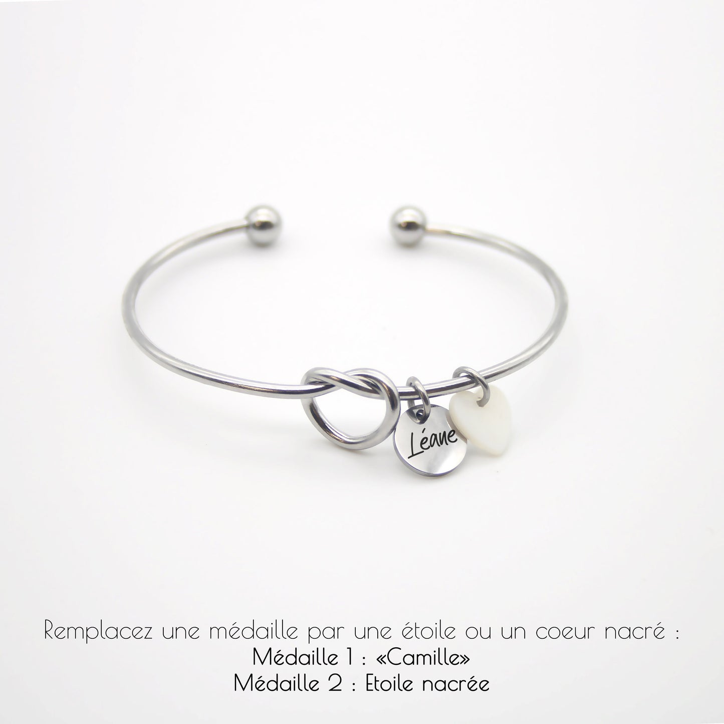 Bracelet jonc Personnalisé avec médailles gravées • Cadeau Maman, Cadeau Marraine, Cadeau EVJF, Cadeau Naissance, Cadeau Fête des mères