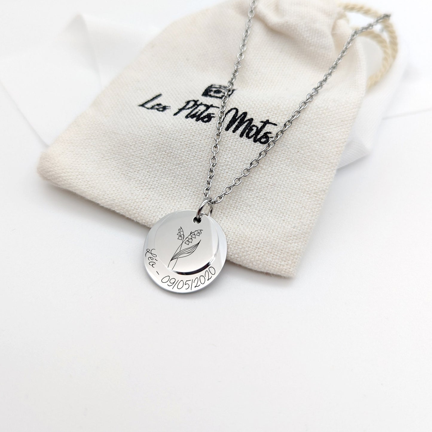 Collier Personnalisé acier inoxydable avec fleur de naissance • Bijou personnalisé femme, Bijou Marraine, Cadeau naissance, Fête des mères