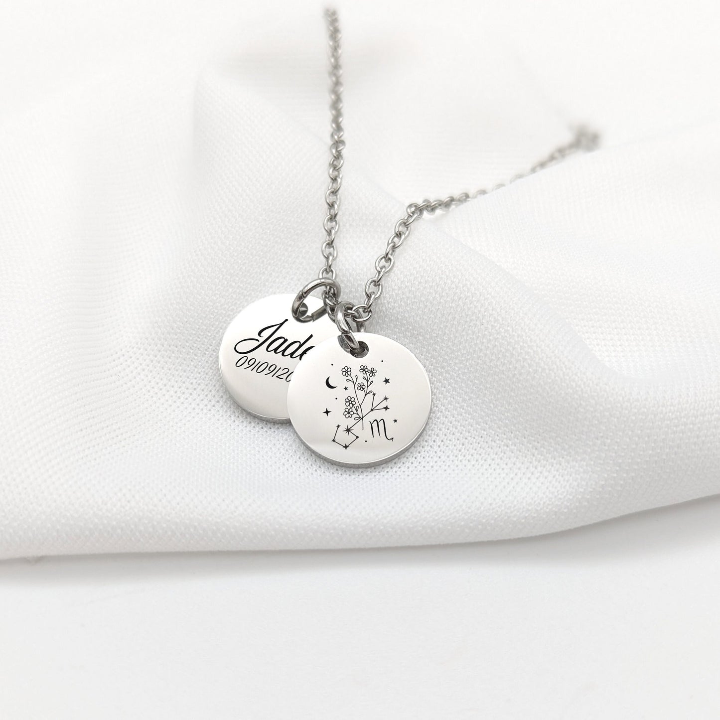 Collier acier inoxydable avec constellation fleurie, Bijou personnalisable femme, Bijou Maman, Marraine, Cadeau Fête des mères, Naissance