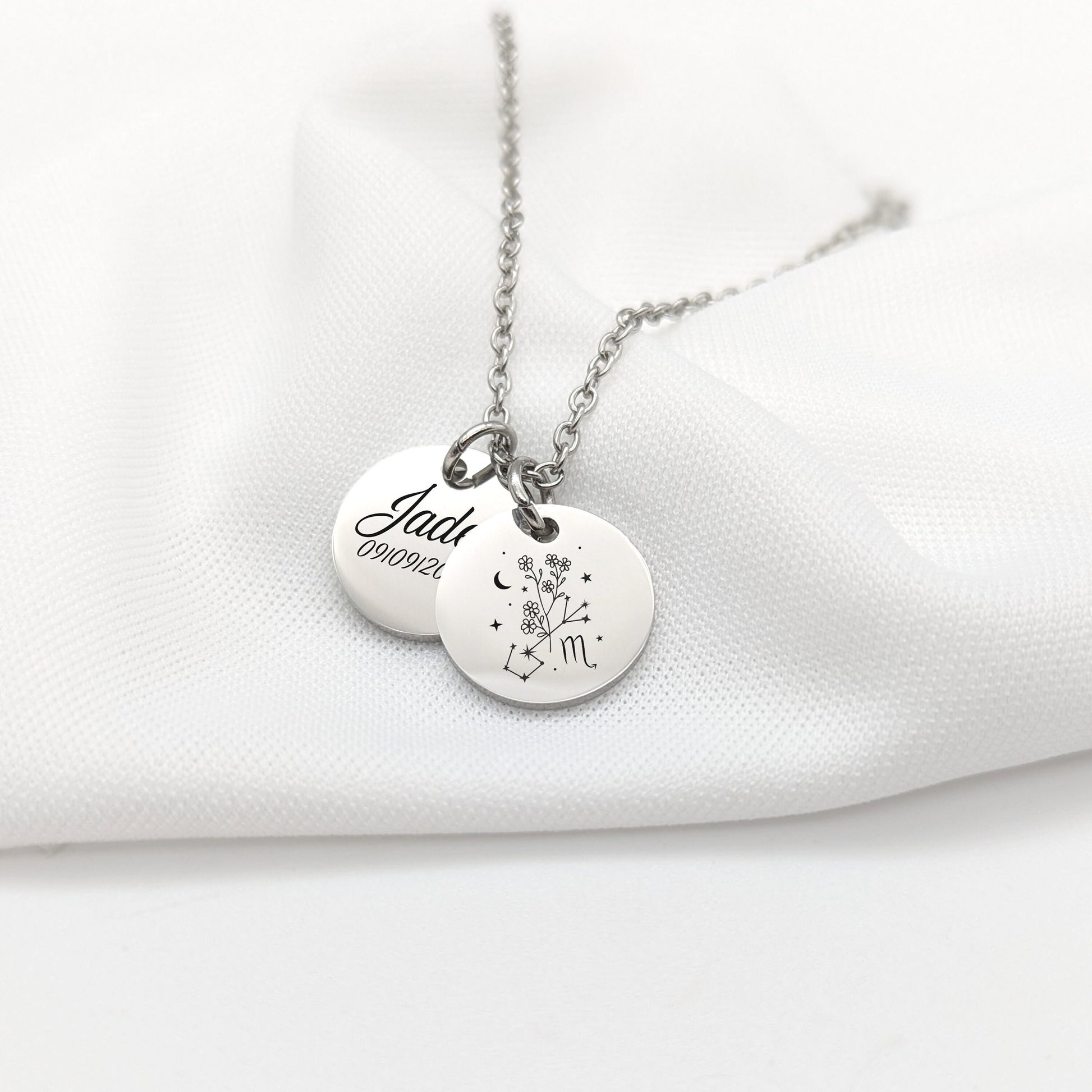 Collier acier inoxydable avec constellation fleurie, Bijou personnalisable femme, Bijou Maman, Marraine, Cadeau Fête des mères, Naissance