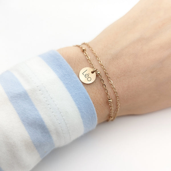 Bracelet Femme Personnalisé Double Chaîne & Médailles Gravées 10 mm