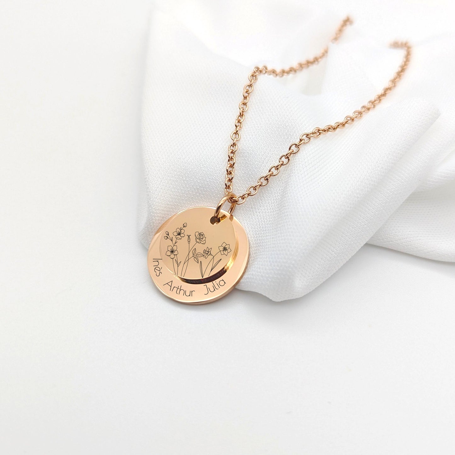 Collier Personnalisé acier inoxydable avec fleur de naissance • Bijou personnalisé femme, Bijou Marraine, Cadeau naissance, Fête des mères