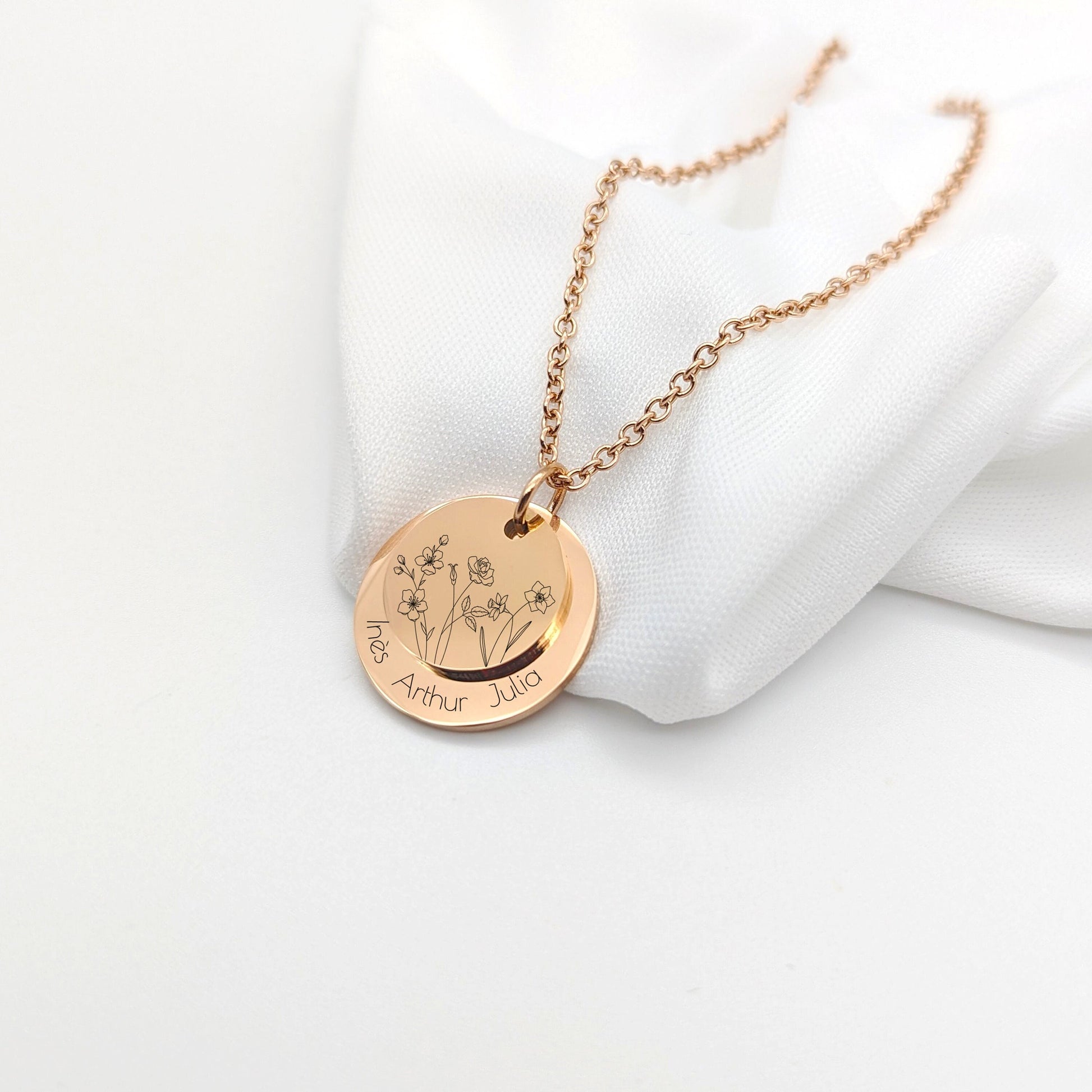 Collier Personnalisé acier inoxydable avec fleur de naissance • Bijou personnalisé femme, Bijou Marraine, Cadeau naissance, Fête des mères