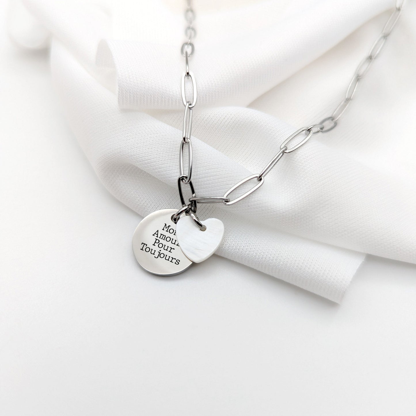 Collier personnalisé chaine larges maillons et médaille, Collier pour Maman, Marraine, Mamie, Cadeau fête des mères, Cadeau Naissance