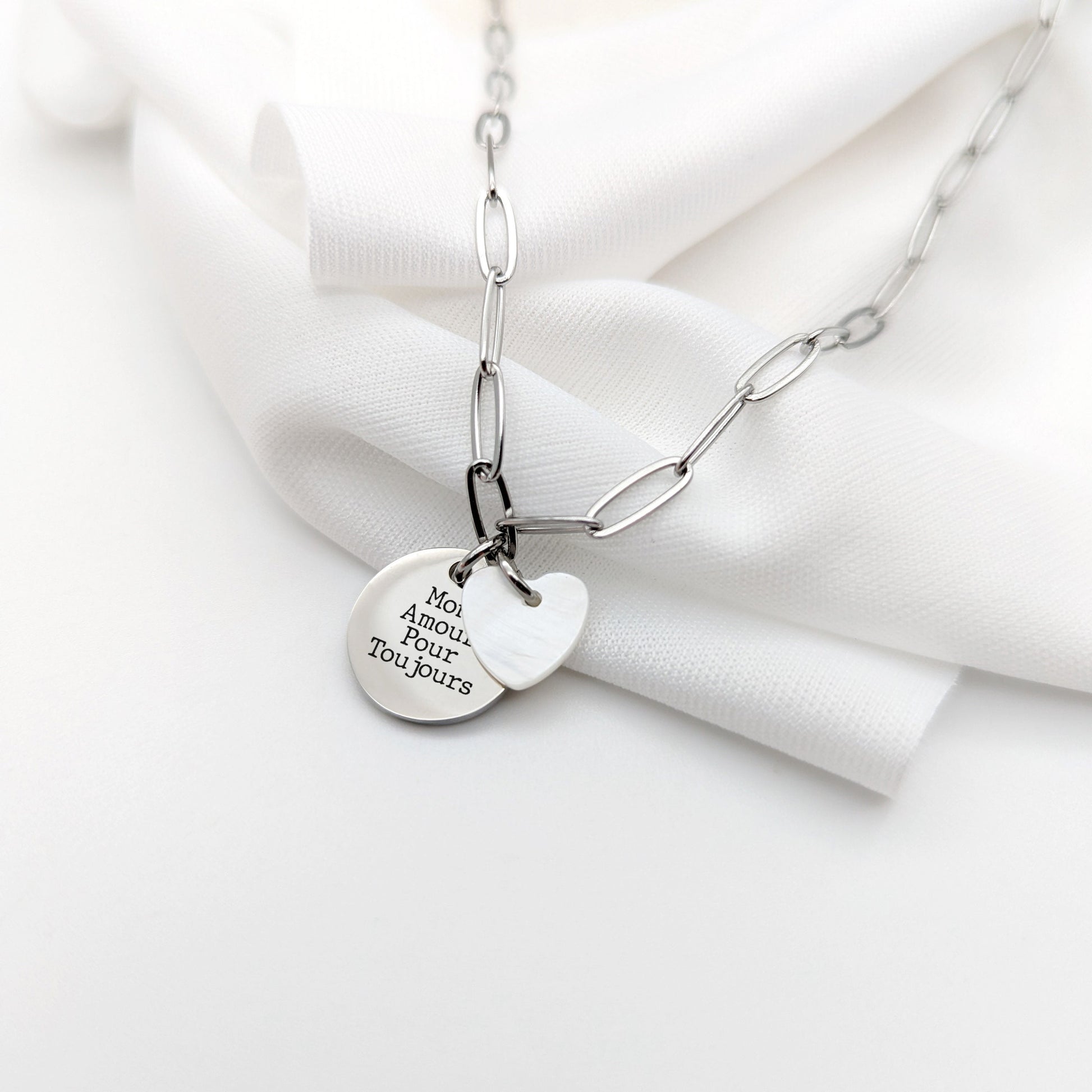 Collier personnalisé chaine larges maillons et médaille, Collier pour Maman, Marraine, Mamie, Cadeau fête des mères, Cadeau Naissance