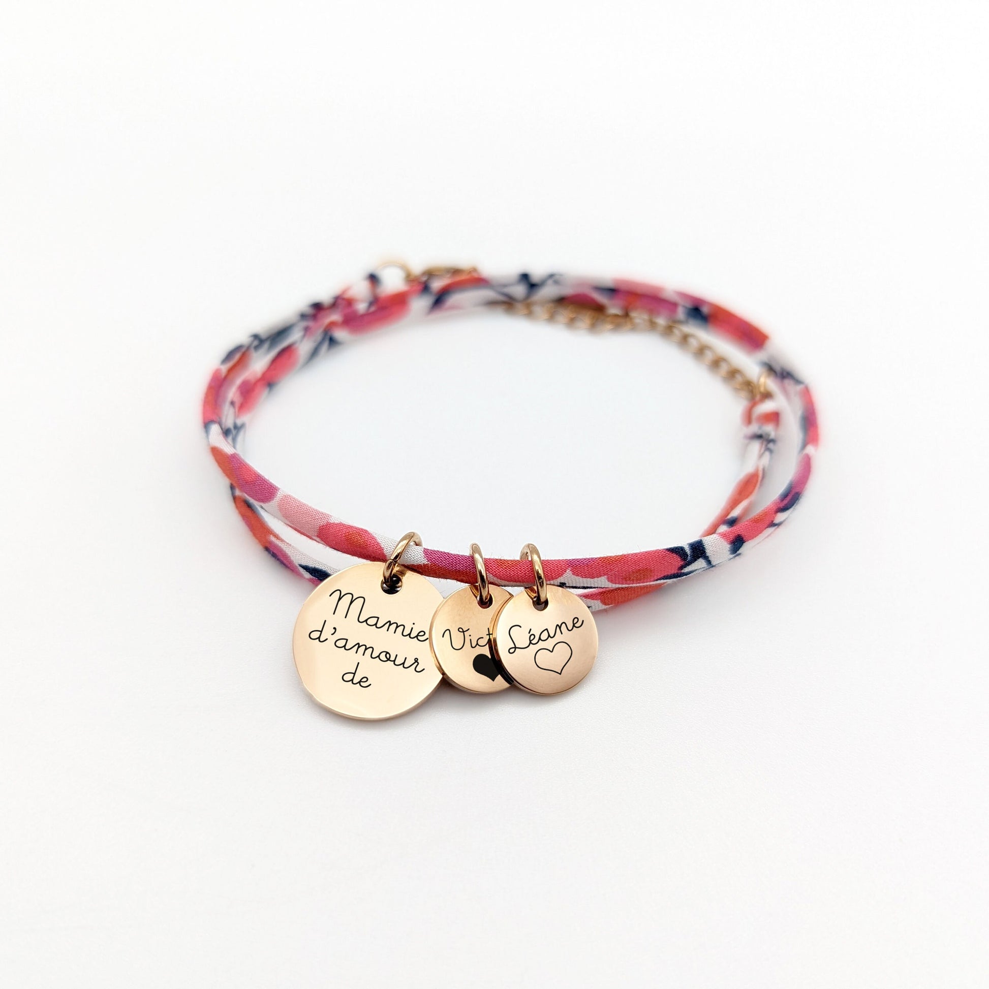 Bracelet Personnalisé cordon liberty • Bracelet pour Maman, Mamie, Marraine, Cadeau naissance, Cadeau nounou, Cadeau baptême