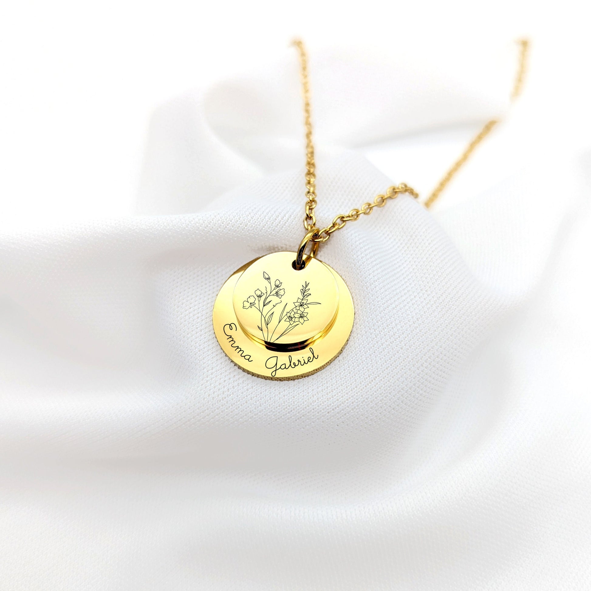 Collier Personnalisé acier inoxydable avec fleur de naissance • Bijou personnalisé femme, Bijou Marraine, Cadeau naissance, Fête des mères