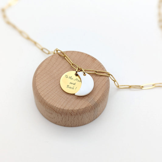 Collier personnalisé chaine larges maillons et médaille, Collier pour Maman, Marraine, Mamie, Cadeau fête des mères, Cadeau Naissance