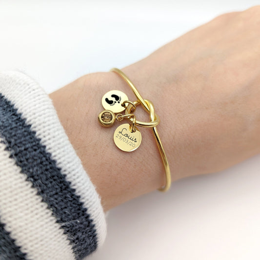 Bracelet jonc personnalisé avec pierre de naissance • Bracelet personnalisable maman, Marraine, Cadeau naissance, Cadeau Fête des mères