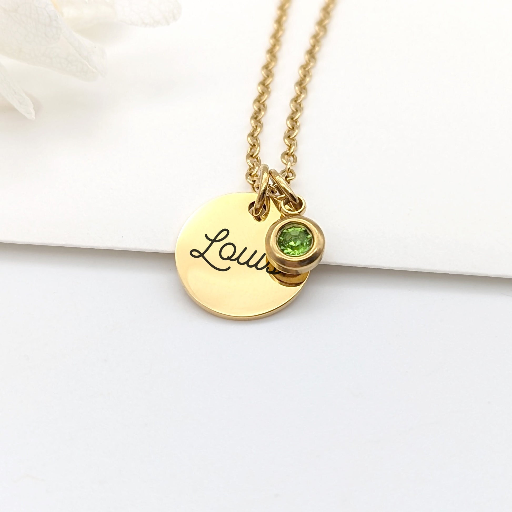 Collier personnalisé avec pierre de naissance et médaille, Bijou personnalisé femme, Cadeau Maman, Cadeau Naissance, Cadeau fête des mères