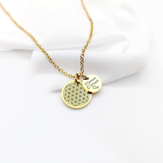 Collier Personnalisé Fleur de vie et médailles, Collier maman, Bijou Mamie, Collier Marraine, Cadeau fête des mères, Cadeau naissance