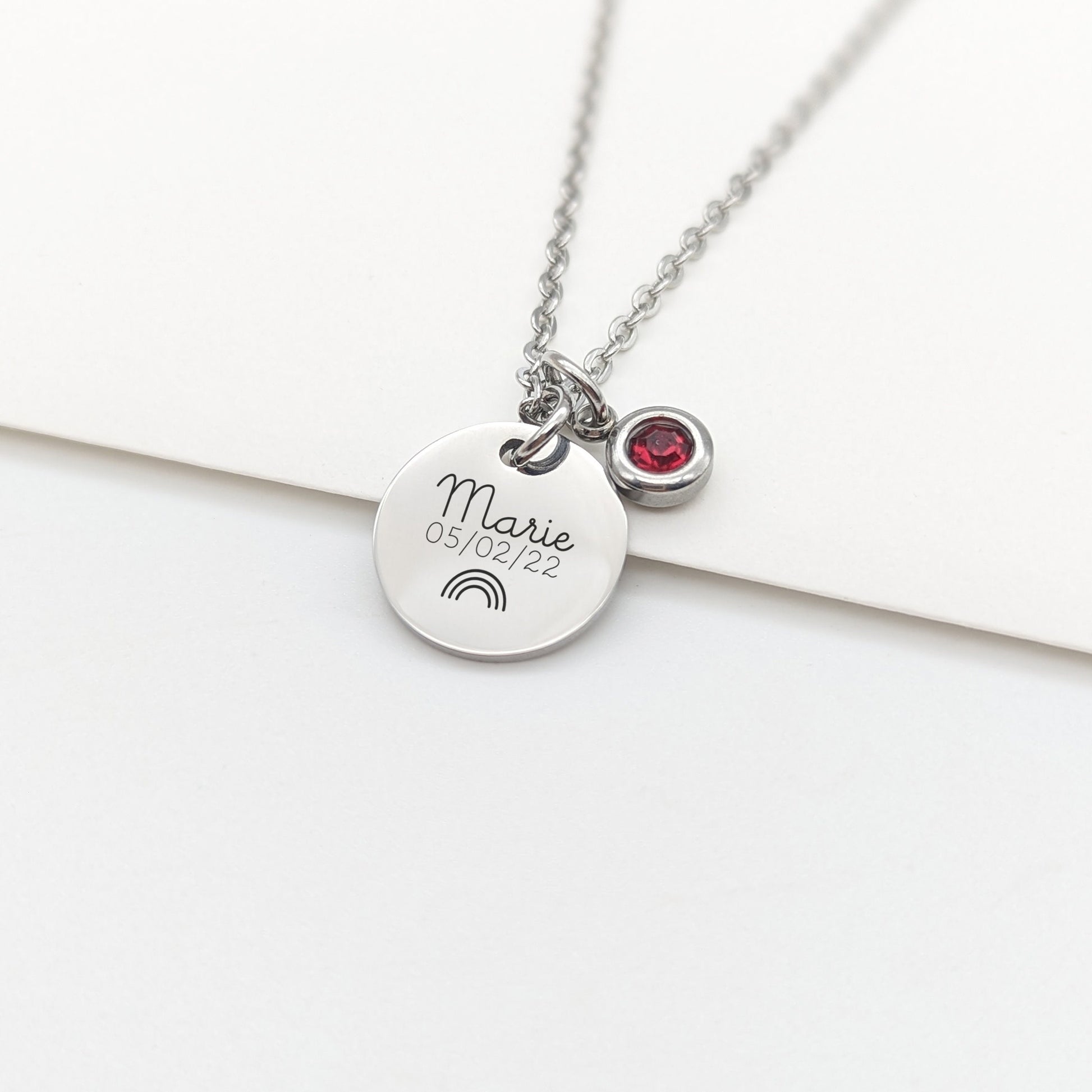 Collier personnalisé avec pierre de naissance et médaille, Bijou personnalisé femme, Cadeau Maman, Cadeau Naissance, Cadeau fête des mères