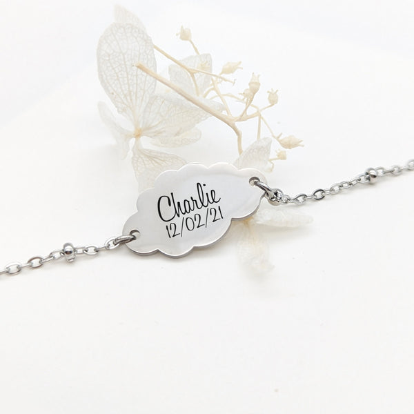 Bracelet Chaîne Enfant Personnalisé & Médaille Nuage Gravée