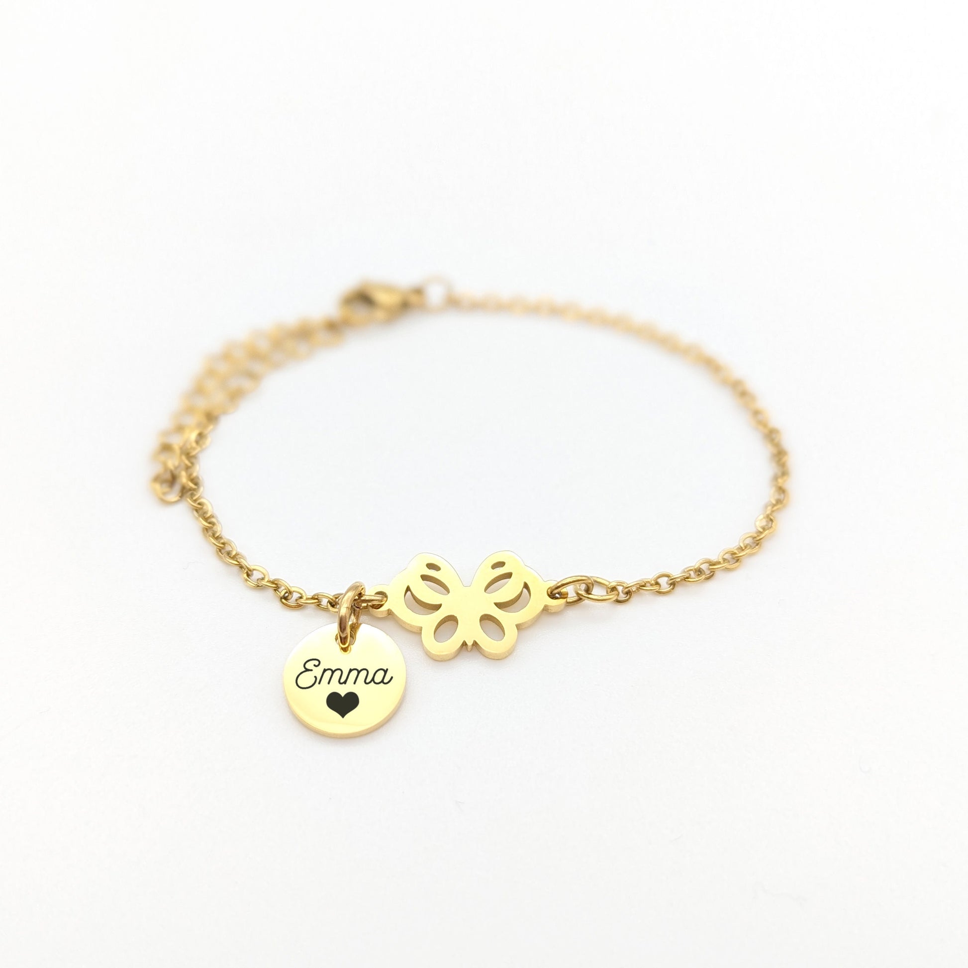 Bracelet enfant papillon et médaille à graver - Bracelet personnalisé enfant, Cadeau Naissance, Cadeau baptême, Cadeau future grande sœur