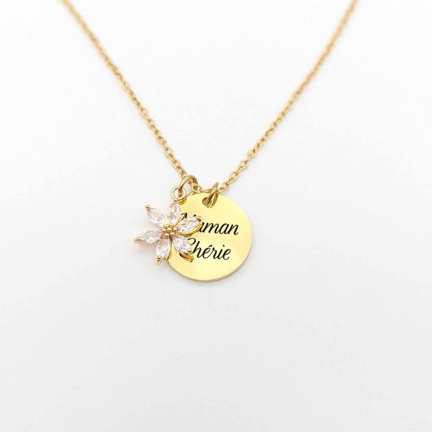 Collier personnalisé en acier inoxydable avec fleur, Cadeau Fête des Mères, Collier Maman, Mamie, Marraine, Cadeau naissance, Nounou