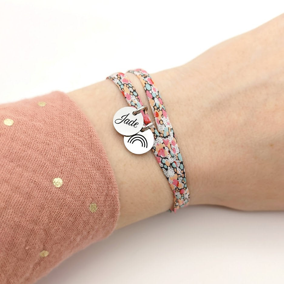 Bracelet Personnalisé en cordon liberty , Bracelet Maman, Cadeau Marraine, Mamie, Cadeau naissance, Bijou demoiselle d'honneur