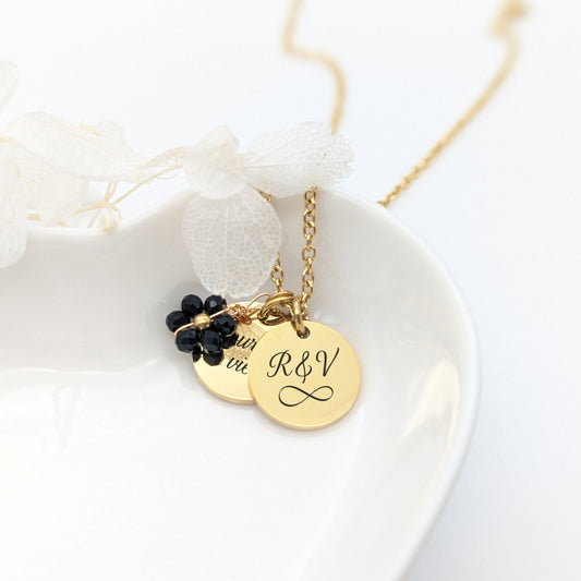 Collier Personnalisé en acier inoxydable avec Fleur, Bijou personnalisé, Cadeau Maman, Marraine, Cadeau naissance, Cadeau fête des mères