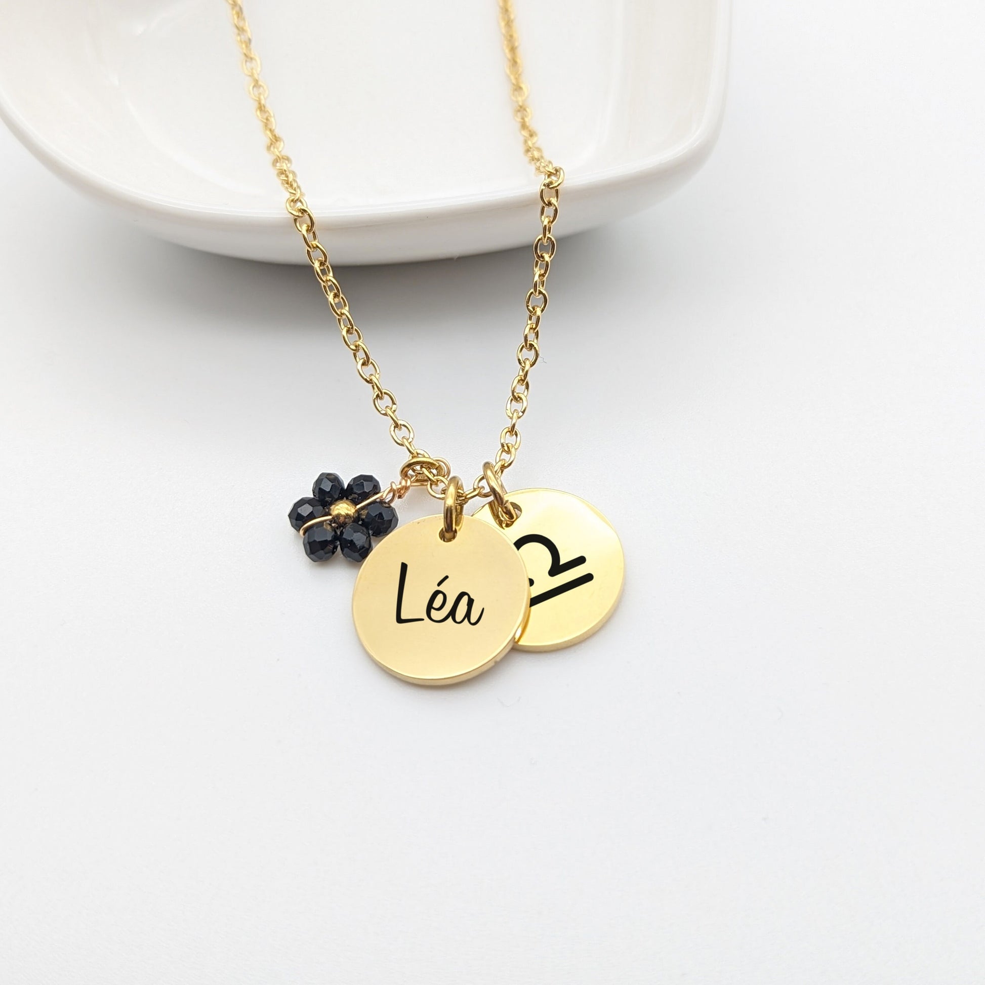 Collier Personnalisé en acier inoxydable avec Fleur, Bijou personnalisé, Cadeau Maman, Marraine, Cadeau naissance, Cadeau fête des mères