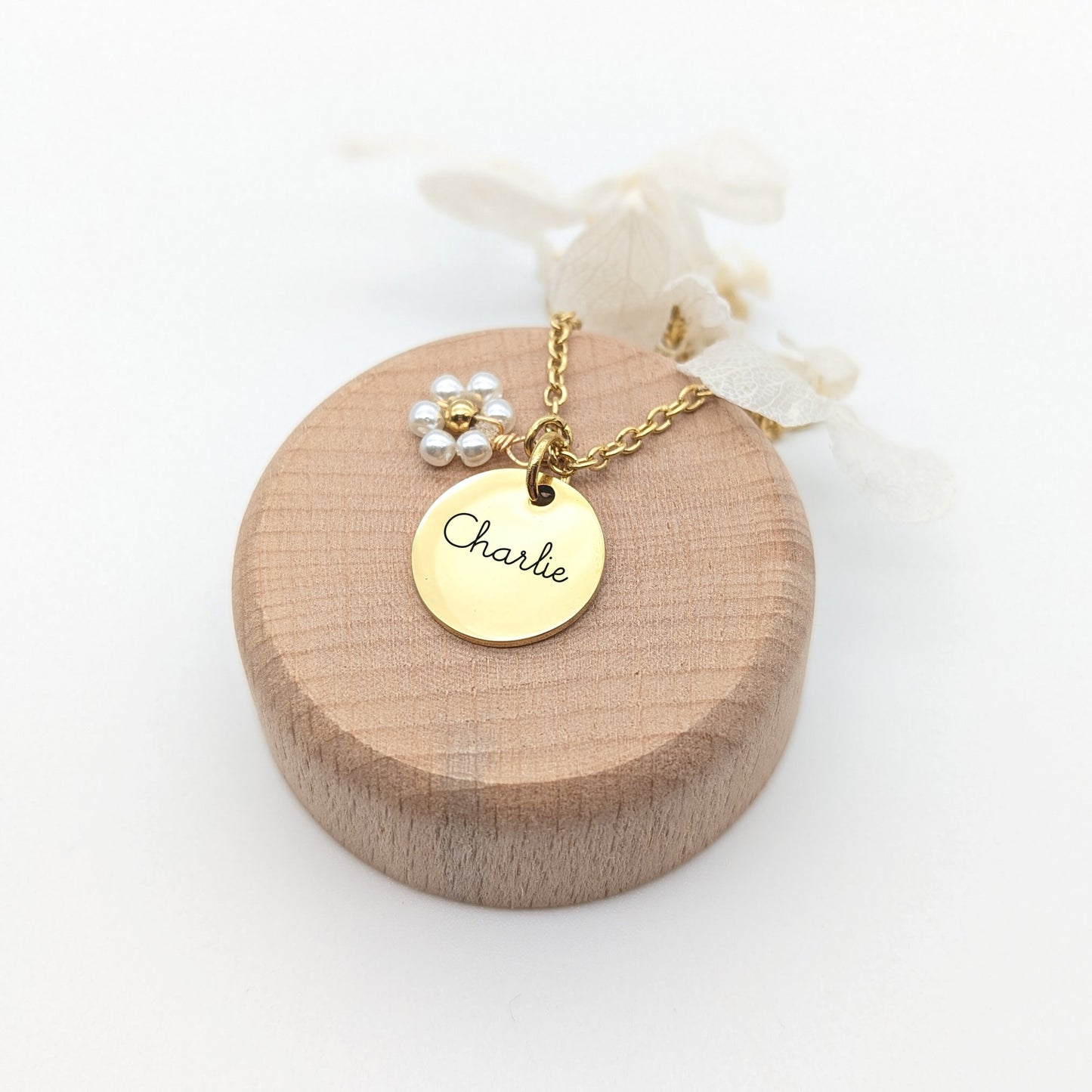Collier Personnalisé en acier inoxydable avec Fleur, Bijou personnalisé, Cadeau Maman, Marraine, Cadeau naissance, Cadeau fête des mères
