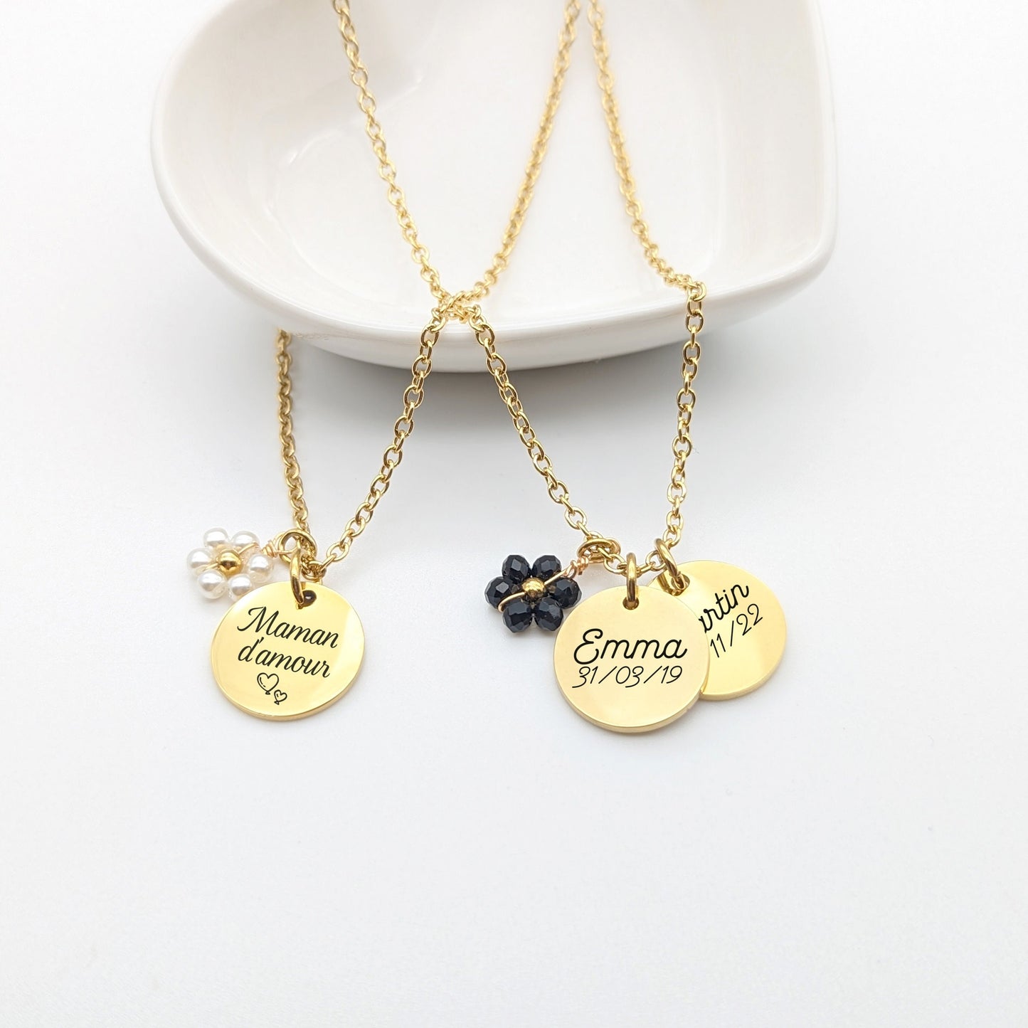 Collier Personnalisé en acier inoxydable avec Fleur, Bijou personnalisé, Cadeau Maman, Marraine, Cadeau naissance, Cadeau fête des mères