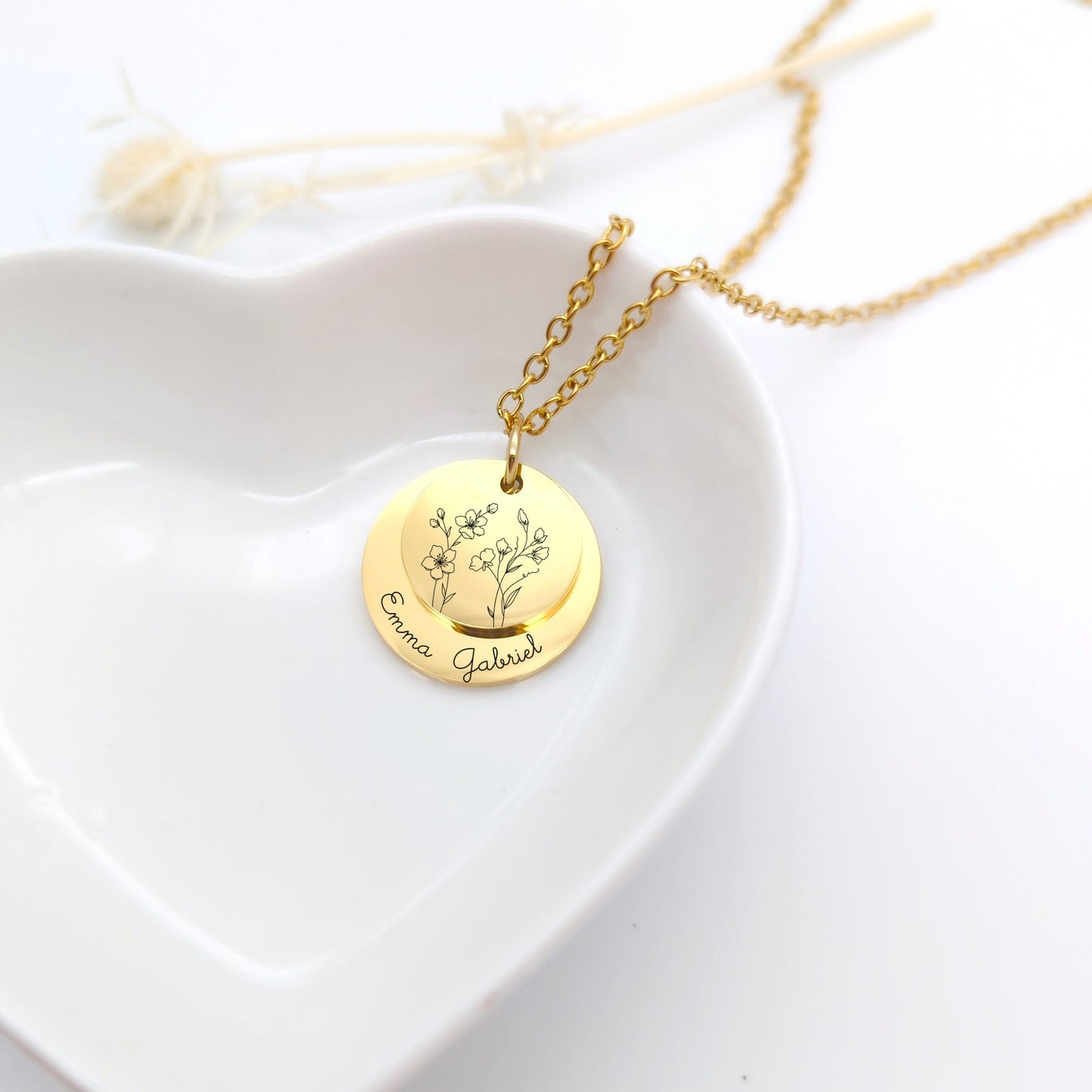 Collier Personnalisé acier inoxydable avec fleur de naissance • Bijou personnalisé femme, Bijou Marraine, Cadeau naissance, Fête des mères