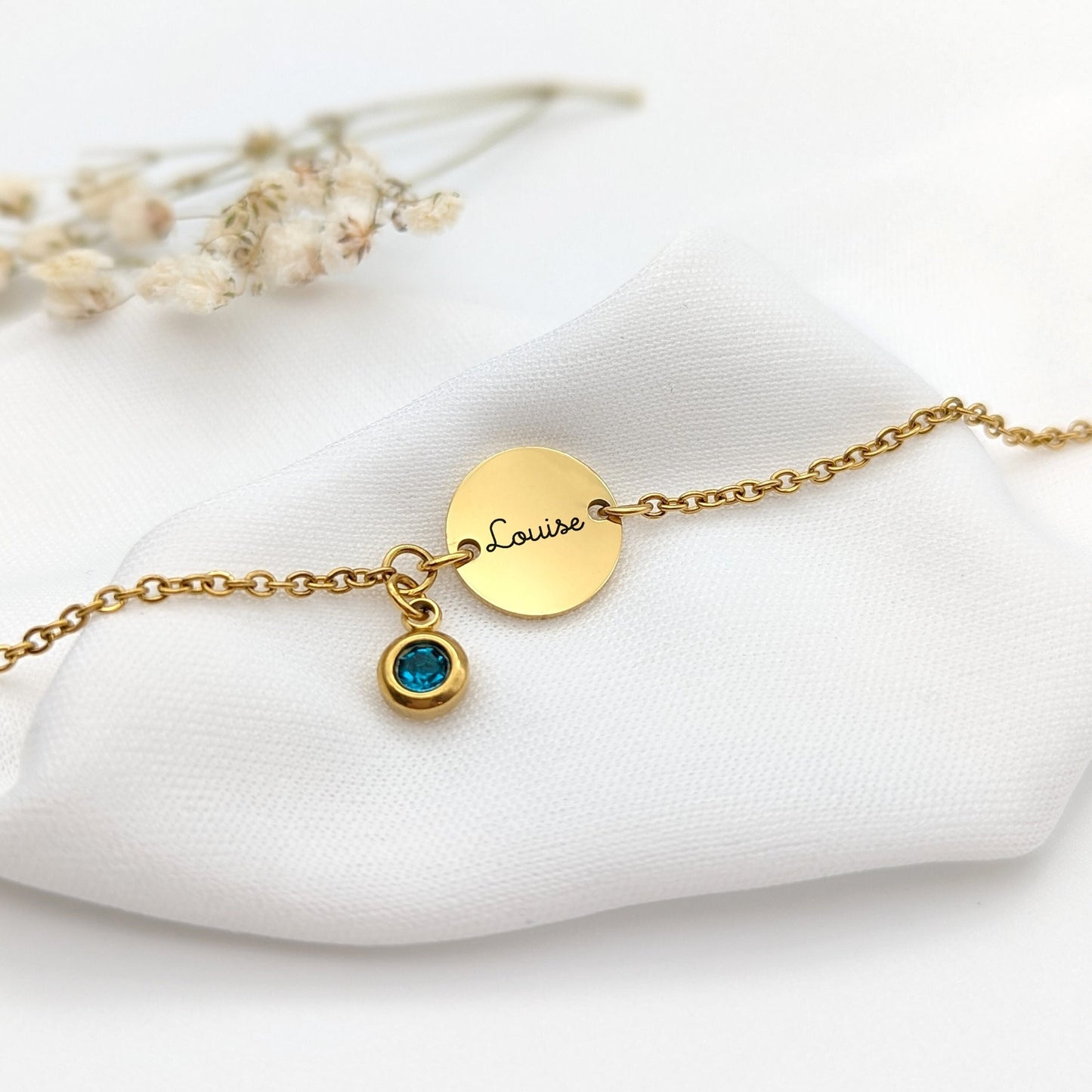 Bracelet médaille et pierre de naissance, Bracelet personnalisé, Bijou Maman, Marraine, Cadeau naissance, Cadeau Fête des mères, Baptême