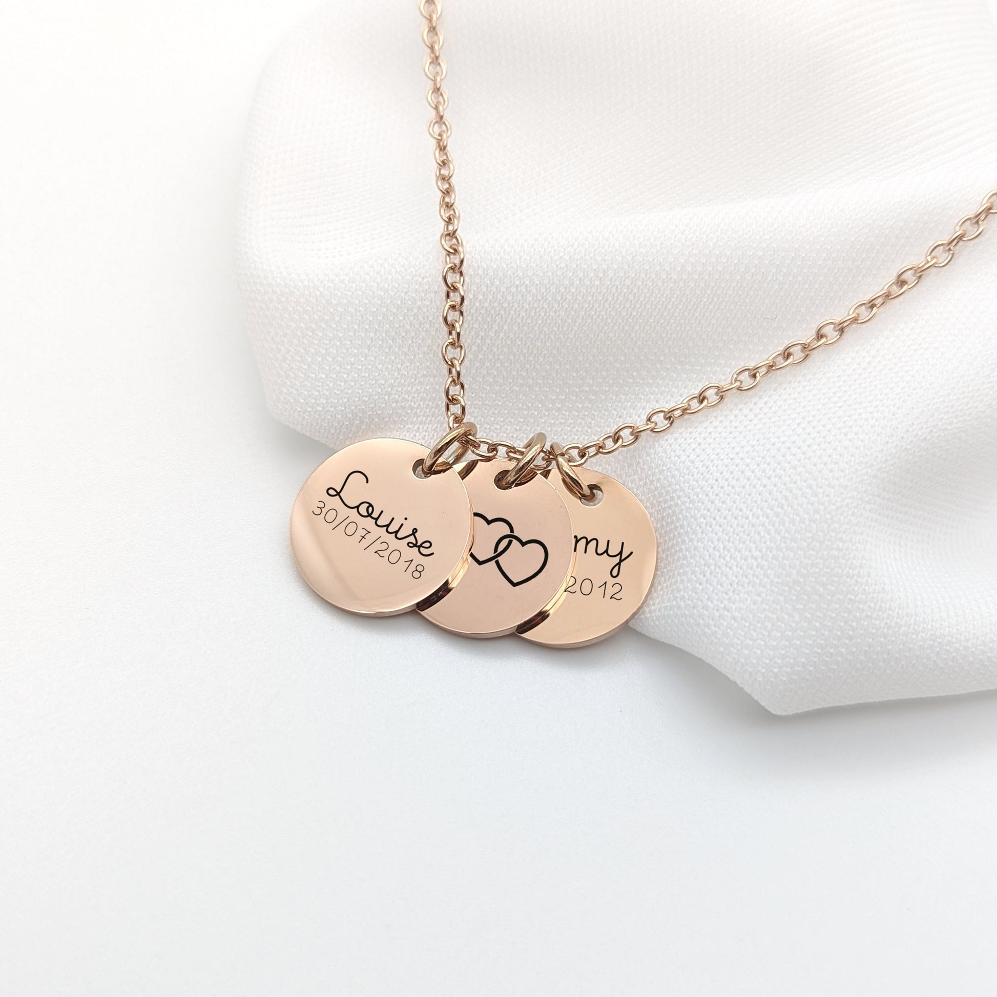 Collier avec médaille personnalisée, Collier personnalisable, Cadeau Maman, Marraine, Sœur, Cadeau Naissance, Bijou demoiselle d'honneur