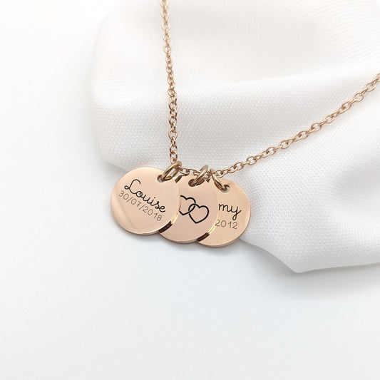 Collier avec médaille personnalisée, Collier personnalisable, Cadeau Maman, Marraine, Sœur, Cadeau Naissance, Bijou demoiselle d'honneur