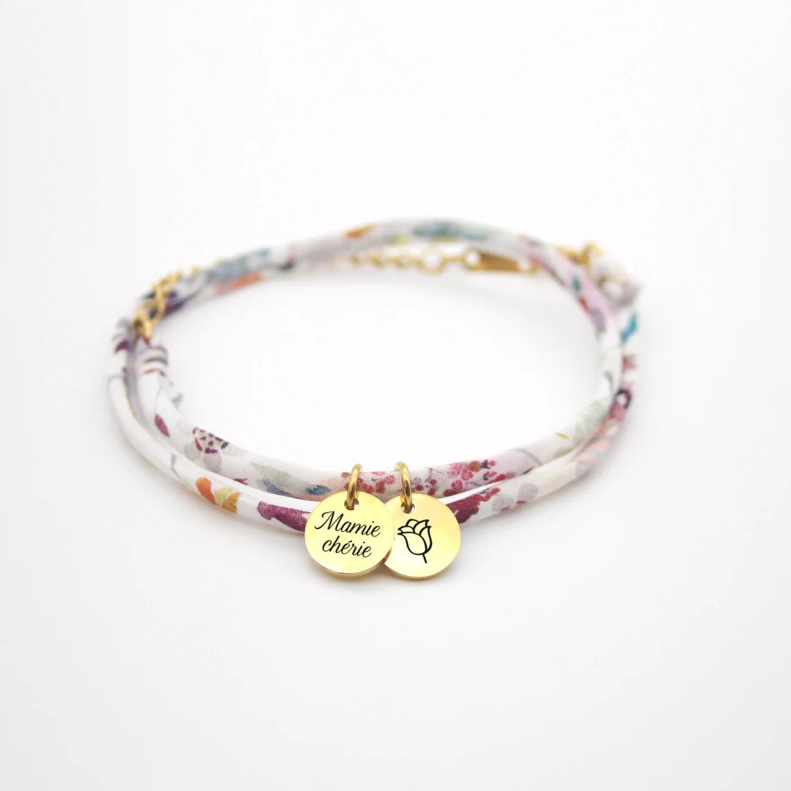 Bracelet Personnalisé en cordon liberty , Bracelet Maman, Cadeau Marraine, Mamie, Cadeau naissance, Bijou demoiselle d'honneur