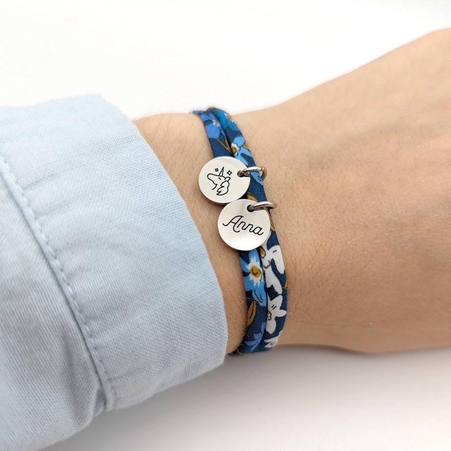 Bracelet Personnalisé en cordon liberty , Bracelet Maman, Cadeau Marraine, Mamie, Cadeau naissance, Bijou demoiselle d'honneur