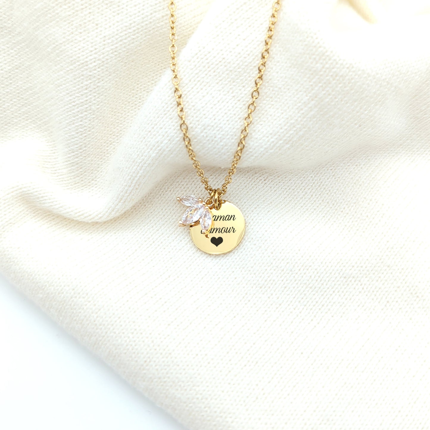 Collier personnalisé femme avec pendentif fleur, Collier Maman, Mamie, Marraine, Collier Nounou, Cadeau naissance, Cadeau Fête des mères