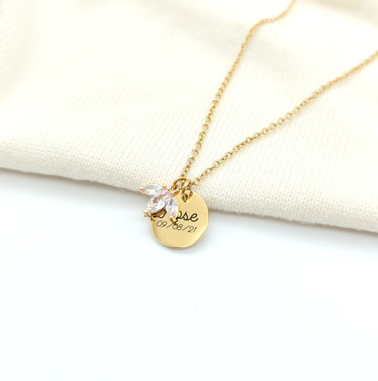 Collier personnalisé femme avec pendentif fleur, Collier Maman, Mamie, Marraine, Collier Nounou, Cadeau naissance, Cadeau Fête des mères