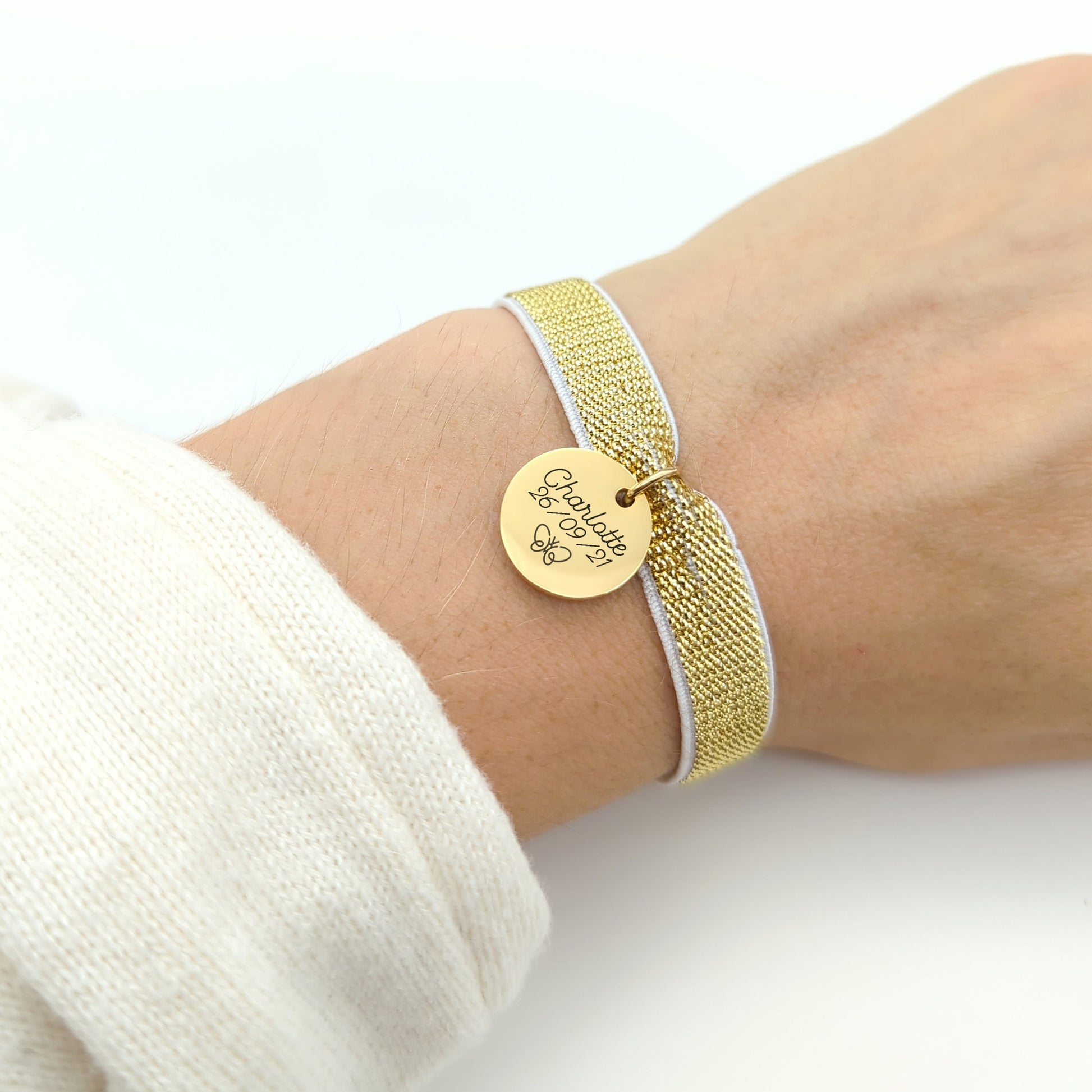 Bracelet personnalisé ruban et médaille acier, Bracelet Maman, Cadeau Marraine, Cadeau Naissance, Cadedau demoiselle honneur, Fête des mères