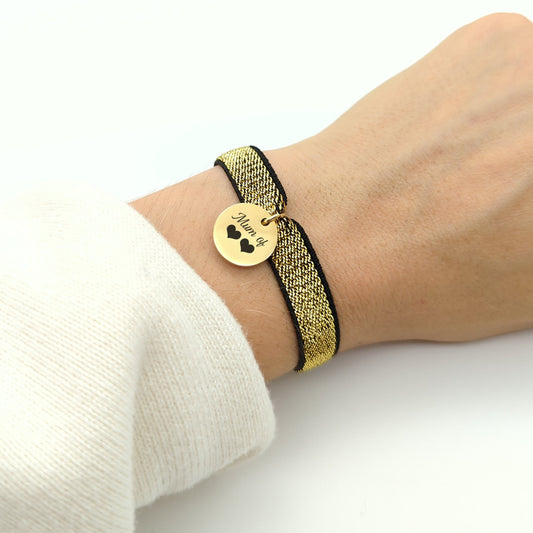 Bracelet personnalisé ruban et médaille acier, Bracelet Maman, Cadeau Marraine, Cadeau Naissance, Cadedau demoiselle honneur, Fête des mères