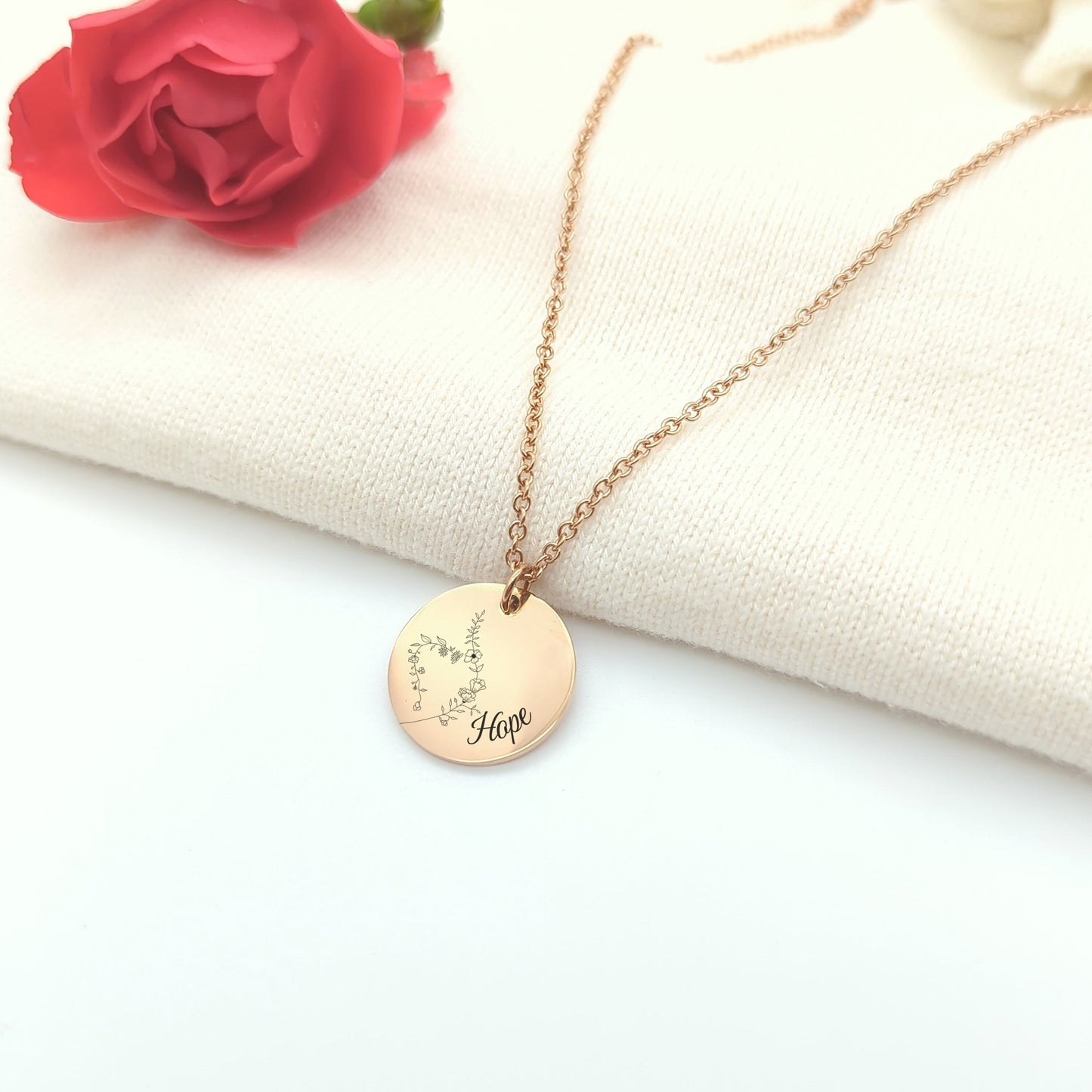 Collier personnalisé symbole NEDA floral et gravure, Collier d'accompagnement, soutien pour la guérison des troubles de l'alimentation