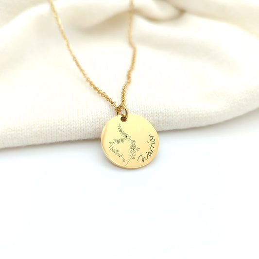 Collier personnalisé symbole NEDA floral et gravure, Collier d'accompagnement, soutien pour la guérison des troubles de l'alimentation