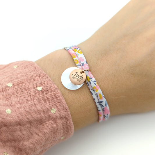 Bracelet personnalisé liberty avec nacre, Bracelet prénom, Cadeau Maman, maîtresse, Marraine, Cadeau naissance, Cadeau demoiselle honneur