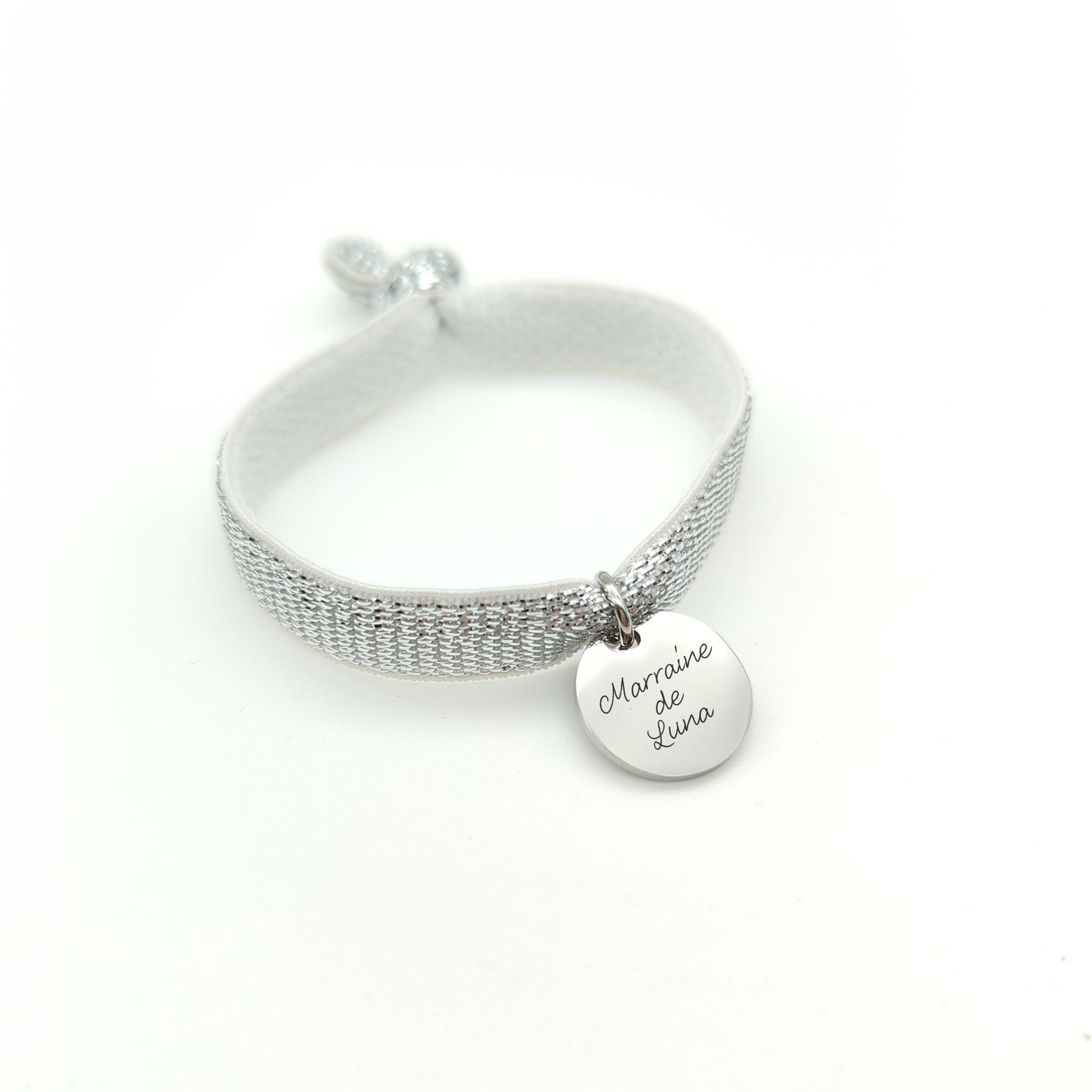 Bracelet personnalisé ruban et médaille acier, Bracelet Maman, Cadeau Marraine, Cadeau Naissance, Cadedau demoiselle honneur, Fête des mères