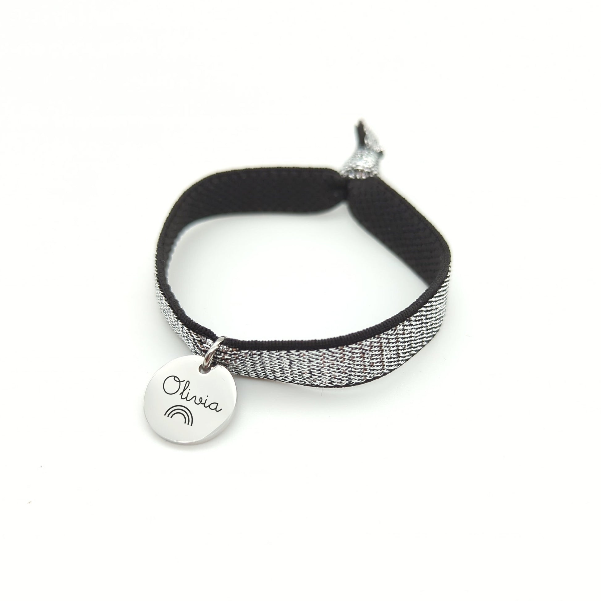 Bracelet personnalisé ruban et médaille acier, Bracelet Maman, Cadeau Marraine, Cadeau Naissance, Cadedau demoiselle honneur, Fête des mères