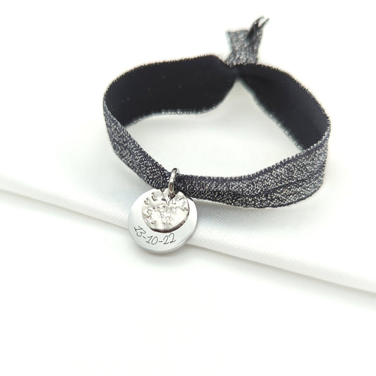 Bracelet personnalisé Ruban Elastique et médaille à graver - Bracelet Femme, Bracelet Maman, Marraine, Cadeau Noël personnalisé