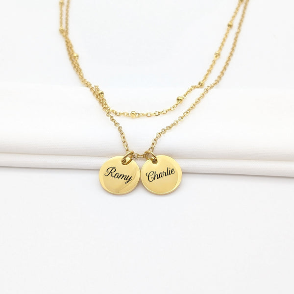 Collier Femme Personnalisé Double Rang & Médaille 15 mm - Fête des Mères