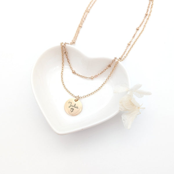 Collier Femme Personnalisé Double Rang & Médaille 15 mm - Fête des Mères