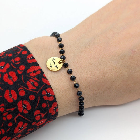 Bracelet perles personnalisé avec médailles • Bracelet prénom femme, Cadeau naissance, Cadeau Maman, Marraine, Cadeau Fête des mères