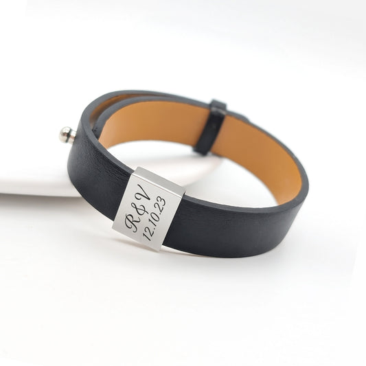 Bracelet personnalisé cuir pour homme - Bracelet Papa, Papy, Tonton, Cadeau parrain, Cadeau naissance, Cadeau baptême homme, Fête des pères