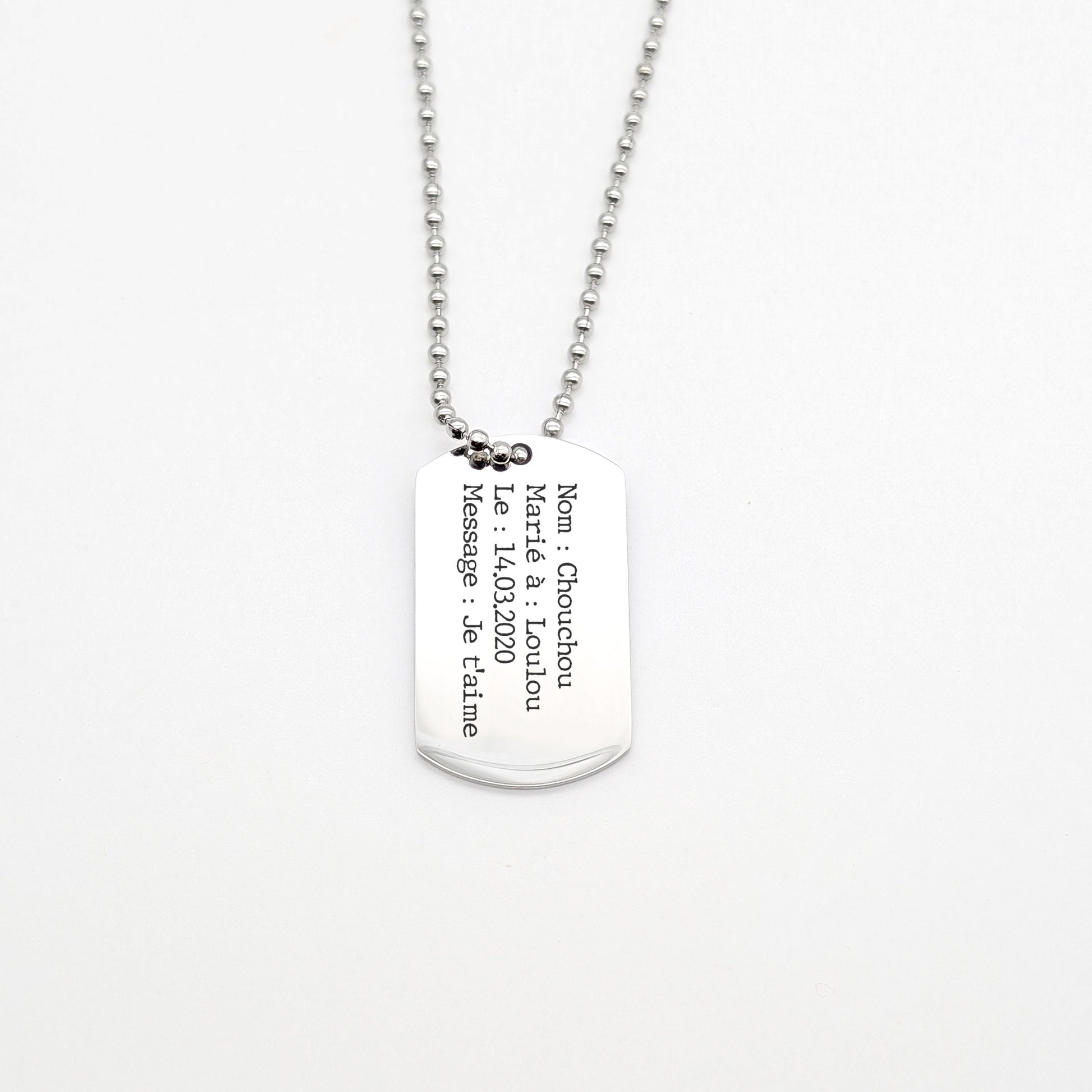 Collier Personnalisé Homme - Collier Dog Tag - Bijou Homme, Cadeau Fête des Pères, Cadeau Papa, Parrain, Témoin, Cadeau Saint Valentin homme