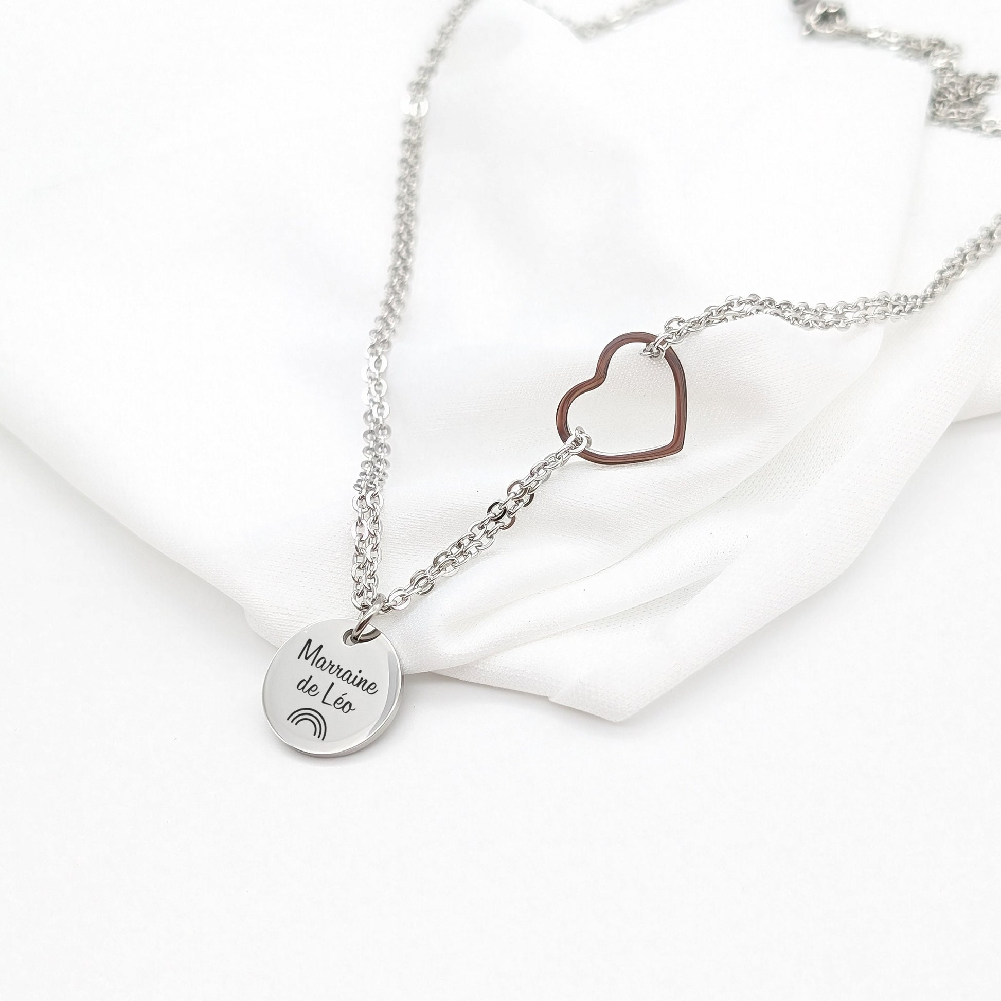 Collier femme personnalisé chaine cœur et médailles, Cadeau Maman, Marraine, Mamie, Bijou prénom, Cadeau fête des mères, Cadeau naissance