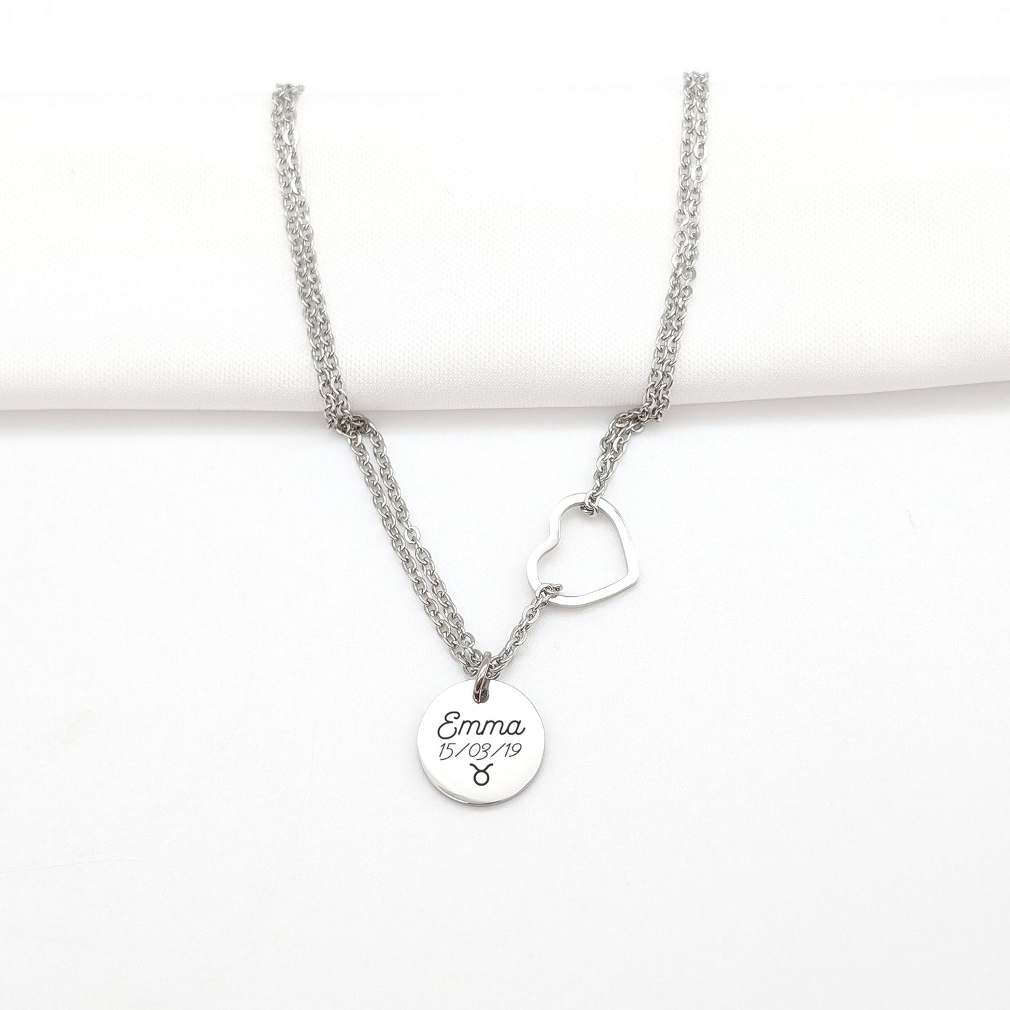 Collier femme personnalisé chaine cœur et médailles, Cadeau Maman, Marraine, Mamie, Bijou prénom, Cadeau fête des mères, Cadeau naissance