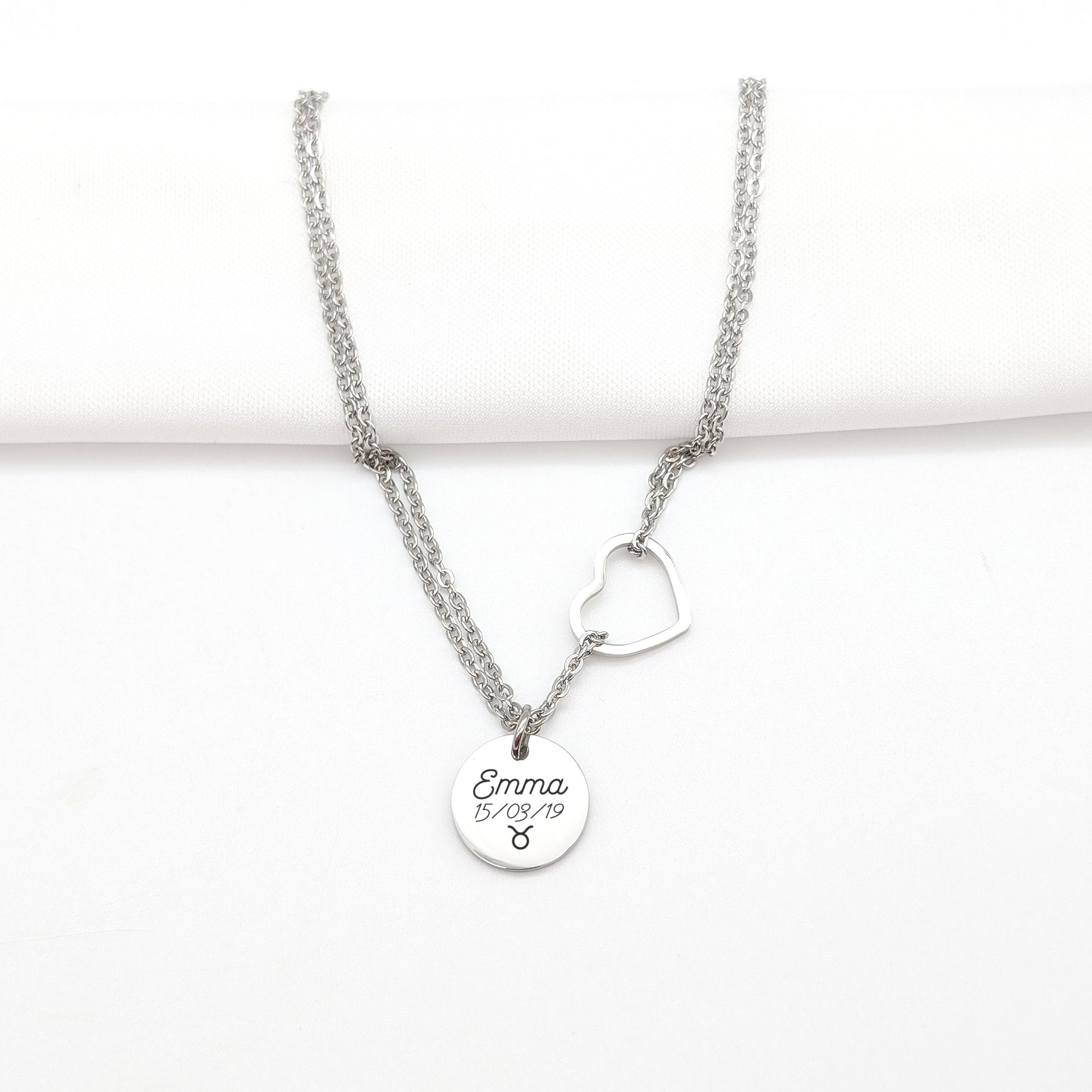 Collier femme personnalisé chaine cœur et médailles, Cadeau Maman, Marraine, Mamie, Bijou prénom, Cadeau fête des mères, Cadeau naissance
